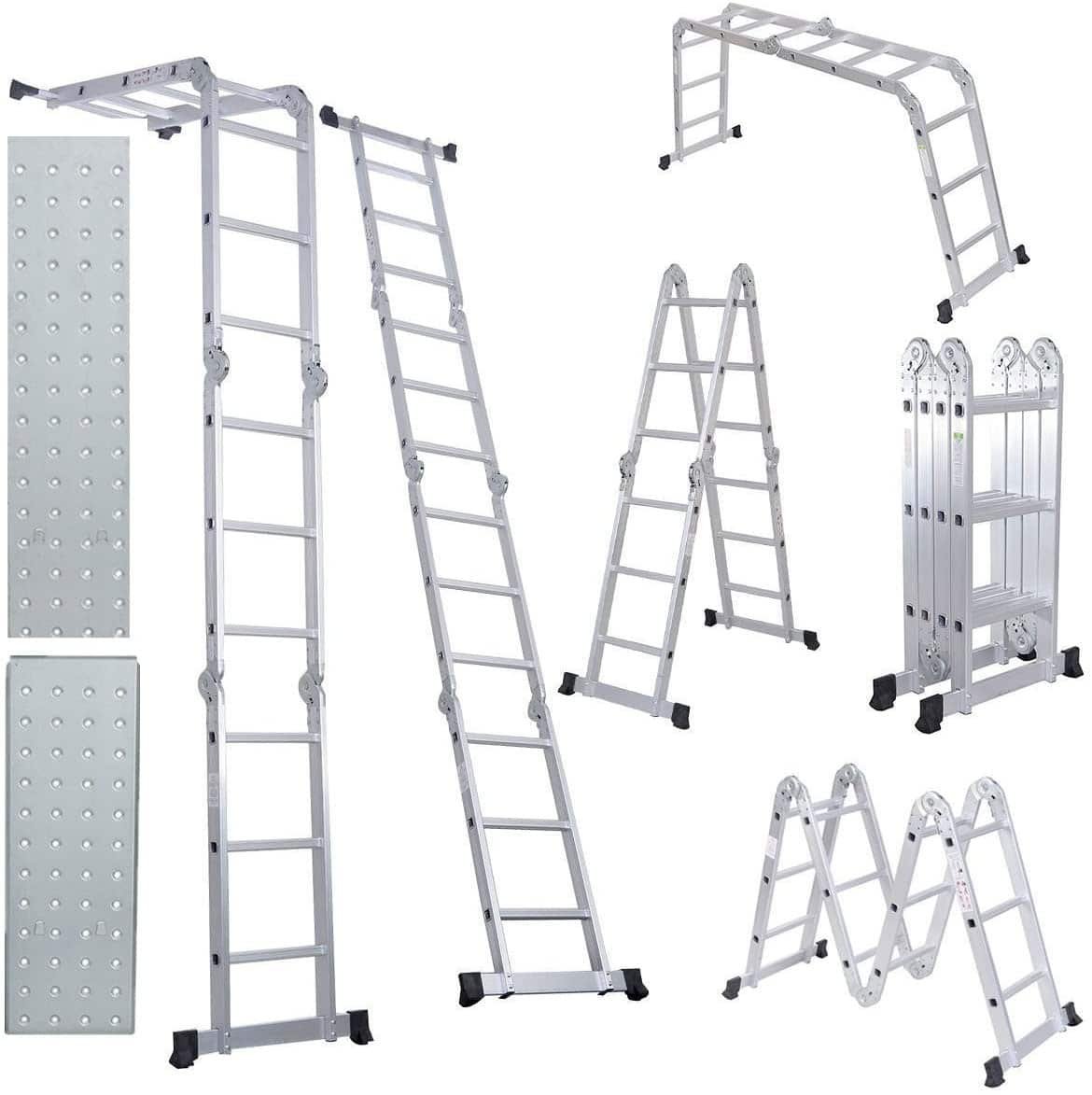 Comie 330lb 12.5ft Multi Purpose Aluminum Foldable Lightweight Scaffold Ladder